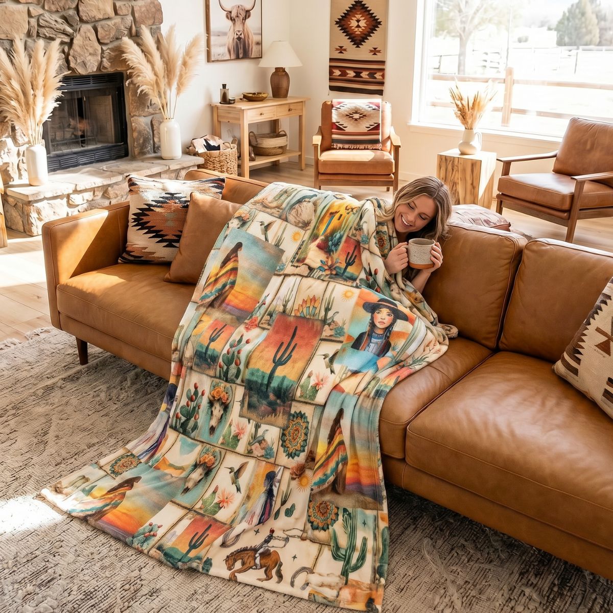Baha Ranch Colores De Mexico Pictures of the Southwest 60" x 80" Throw Blanket Made In America Baha Ranch Western Wear