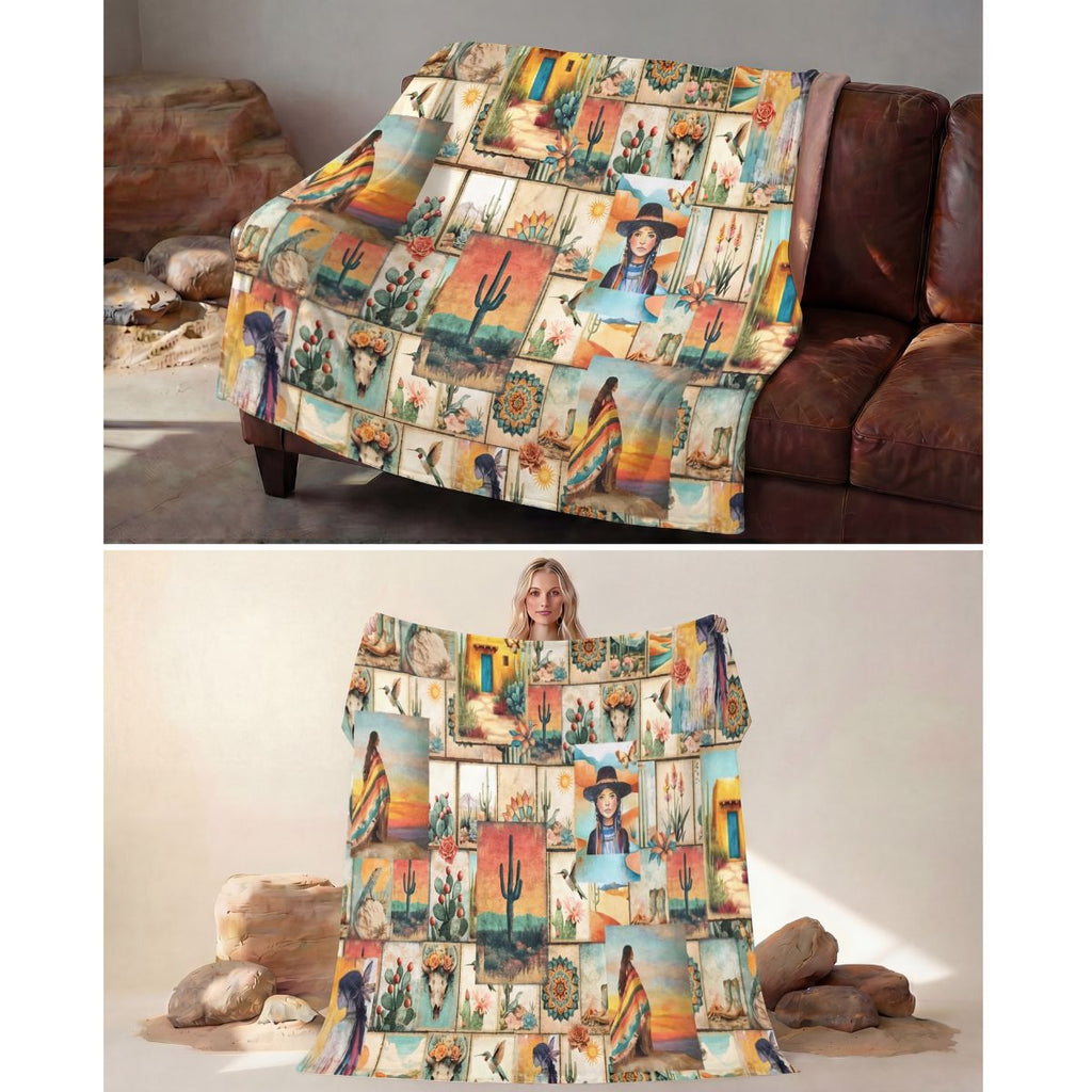 Baha Ranch Colores De Mexico Pictures of the Southwest 60" x 80" Throw Blanket Made In America Baha Ranch Western Wear