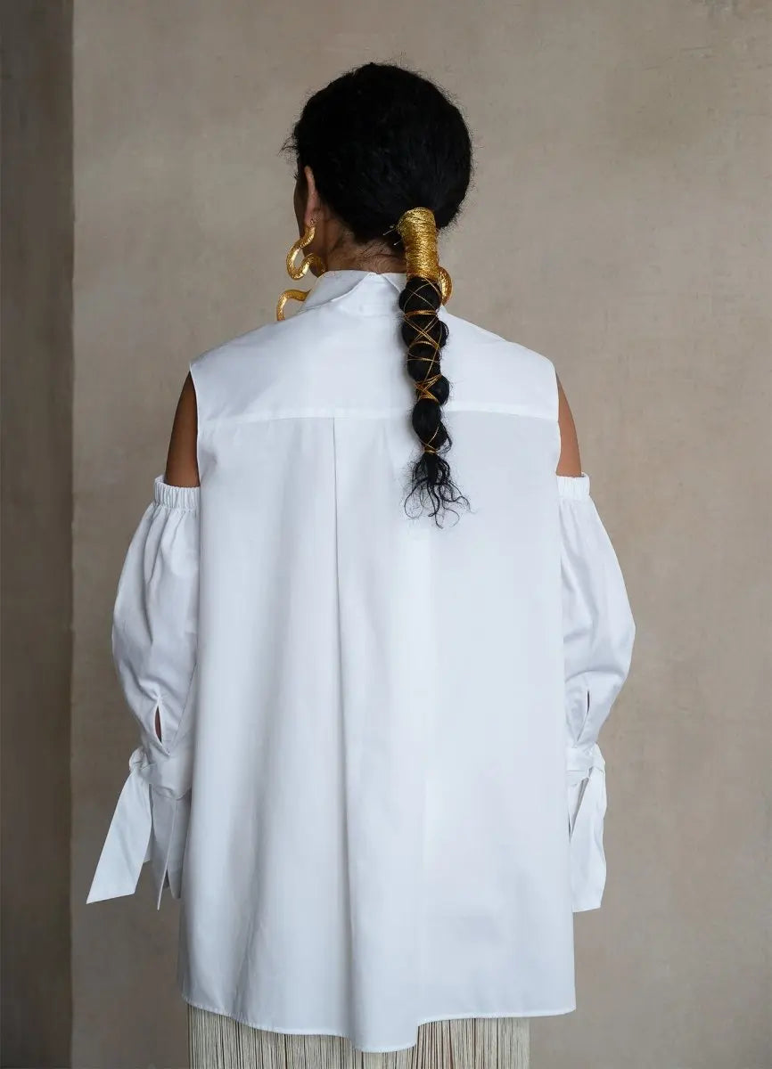 Quarta Open Shoulders White Organic Cotton Shirt ETNA