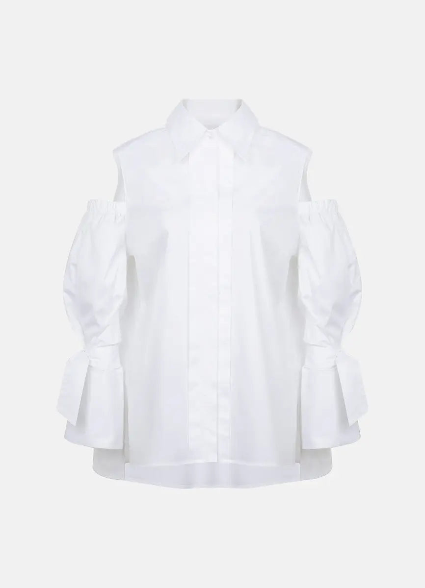 Quarta Open Shoulders White Organic Cotton Shirt ETNA