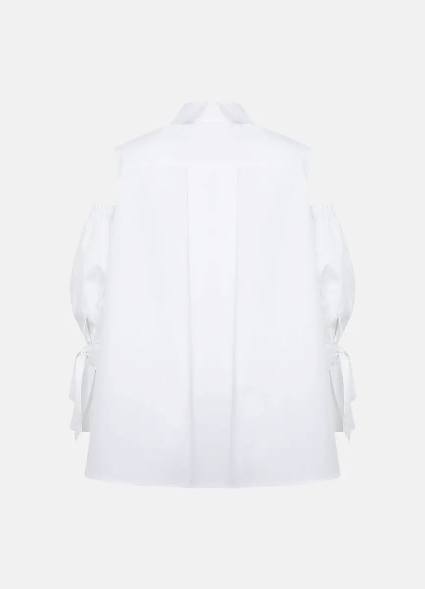 Quarta Open Shoulders White Organic Cotton Shirt ETNA
