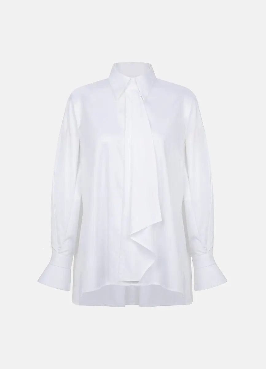 Quinta Tie Detail White Organic Cotton Shirt ETNA
