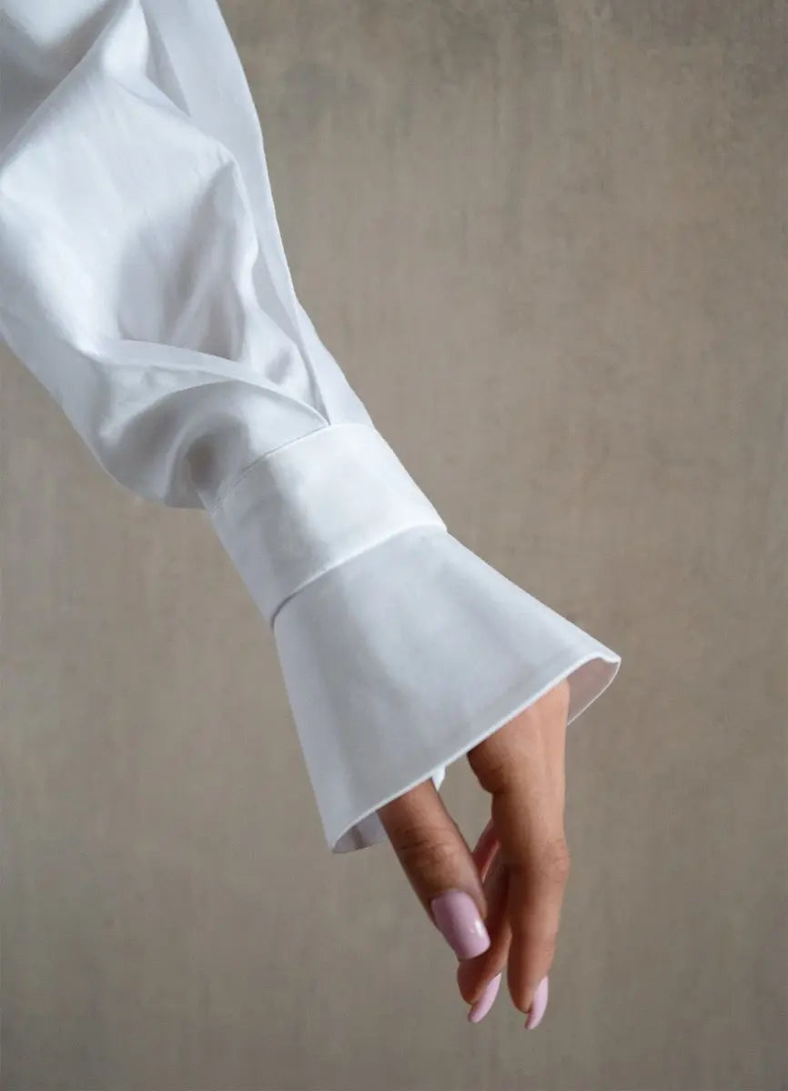 Quinta Tie Detail White Organic Cotton Shirt ETNA