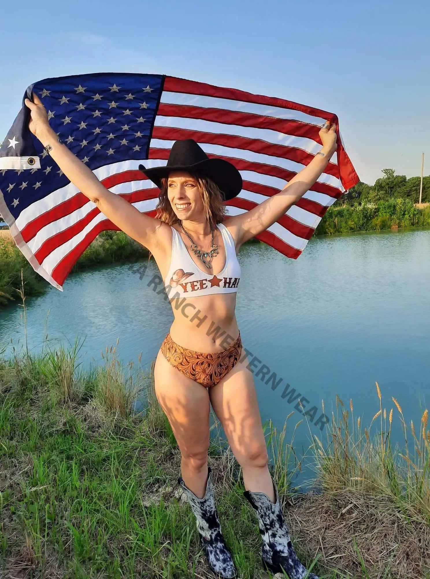 Yeehaw Tooled Leather Print Bikini Baha Ranch Western Wear