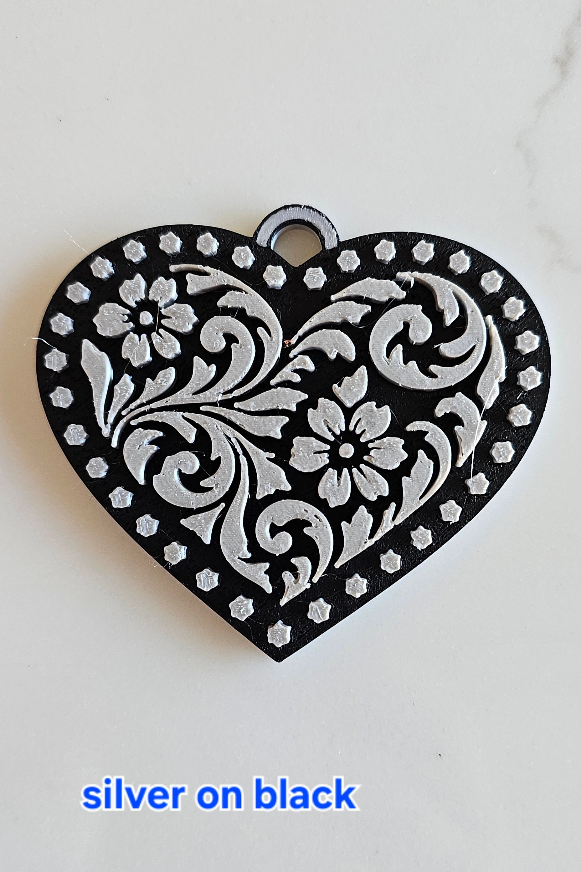 3d Printed Tooled Cowboy Cowgirl Heart  Keychain or Purse Charm Baha Ranch Western Wear