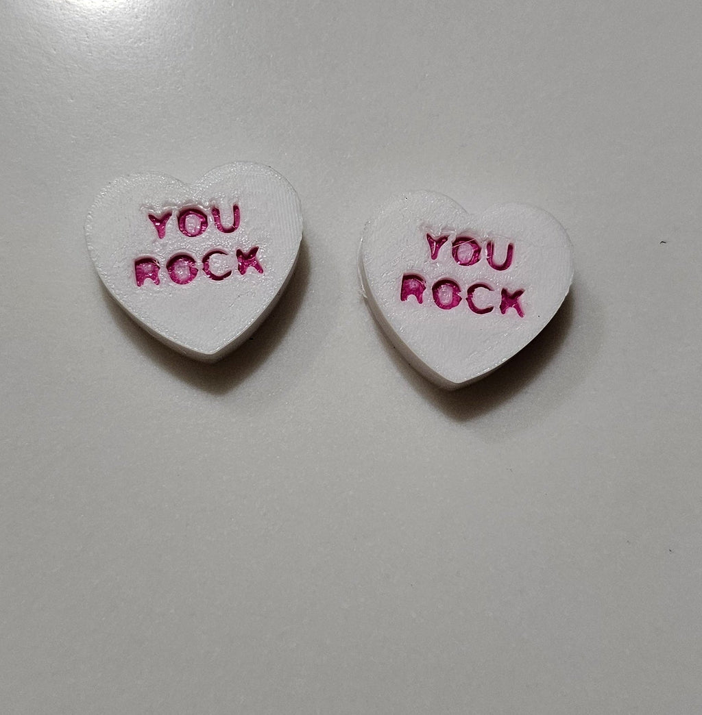 3d Printed Candy Conversation Heart Pins or Earrings Made in America Baha Ranch Western Wear