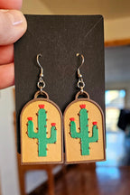 3D Print Zia New Mexico Cactus Earrings Made in America Baha Ranch Western Wear