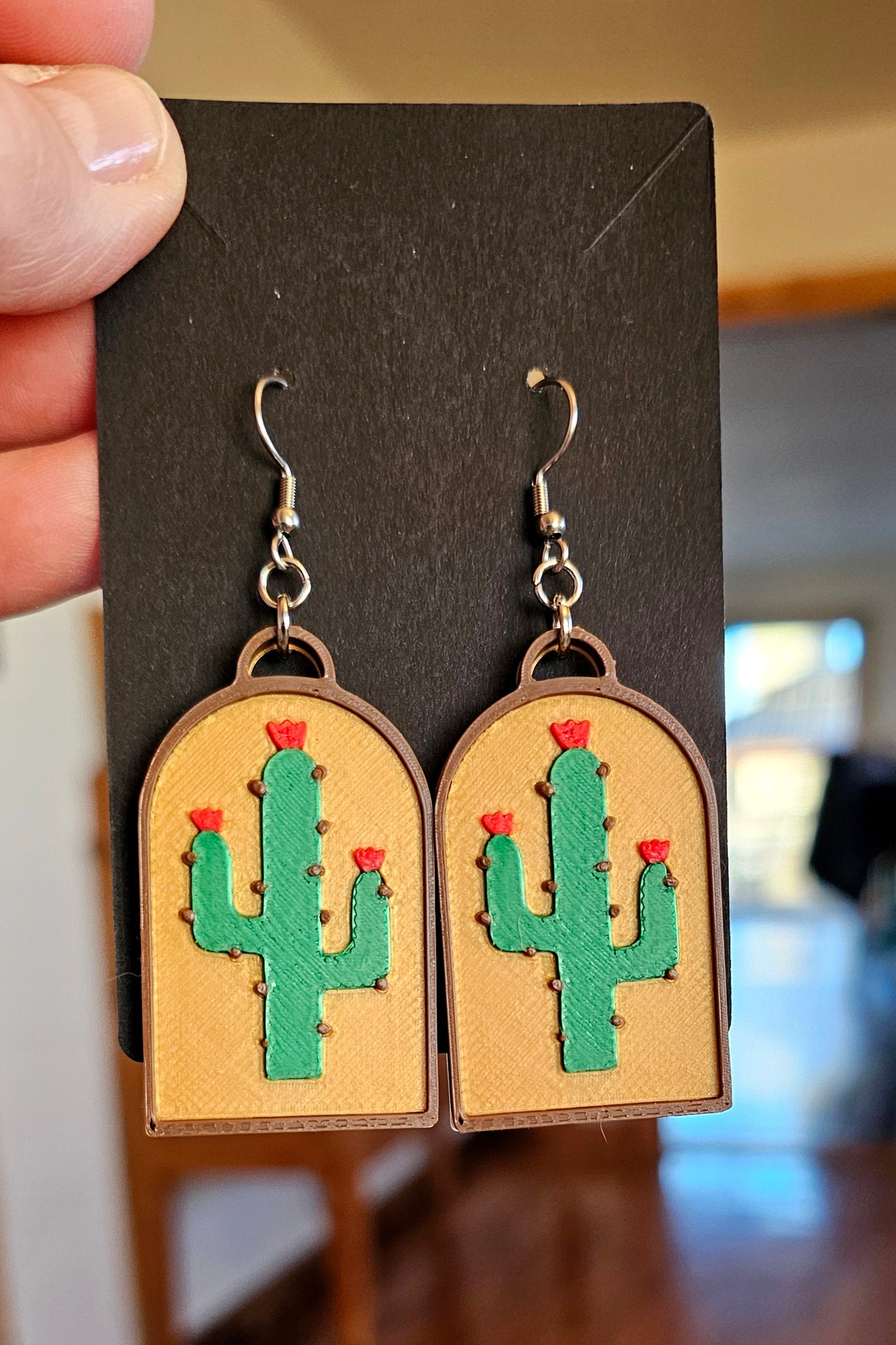 3D Print Zia New Mexico Cactus Earrings Made in America Baha Ranch Western Wear