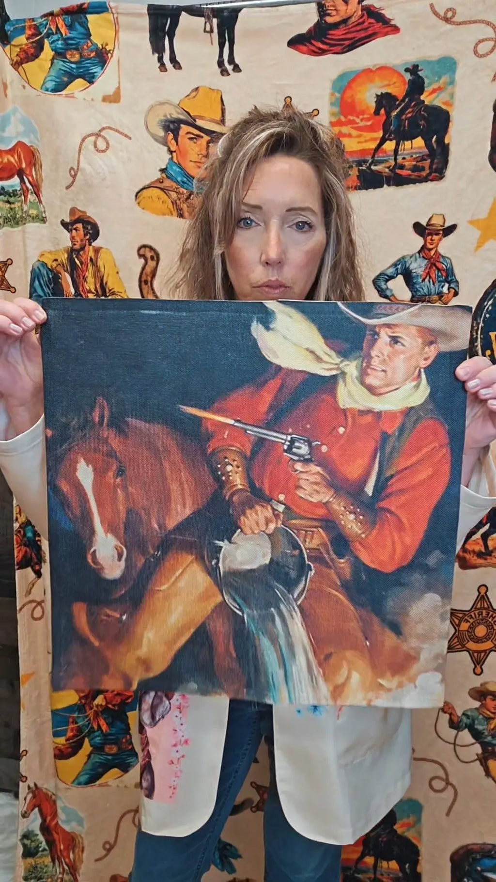Vintage Cowboy Throw Pillow Case 18x18inch Made in America Baha Ranch Western Wear