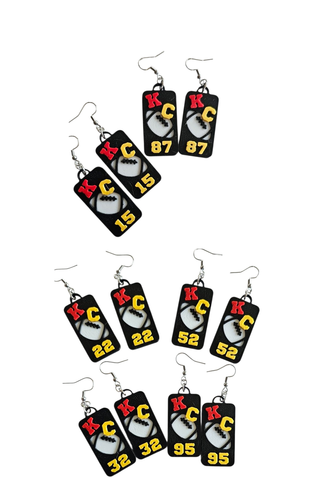 3D Print KC Chiefs Player Number Football Earrings choice of number Baha Ranch Western Wear