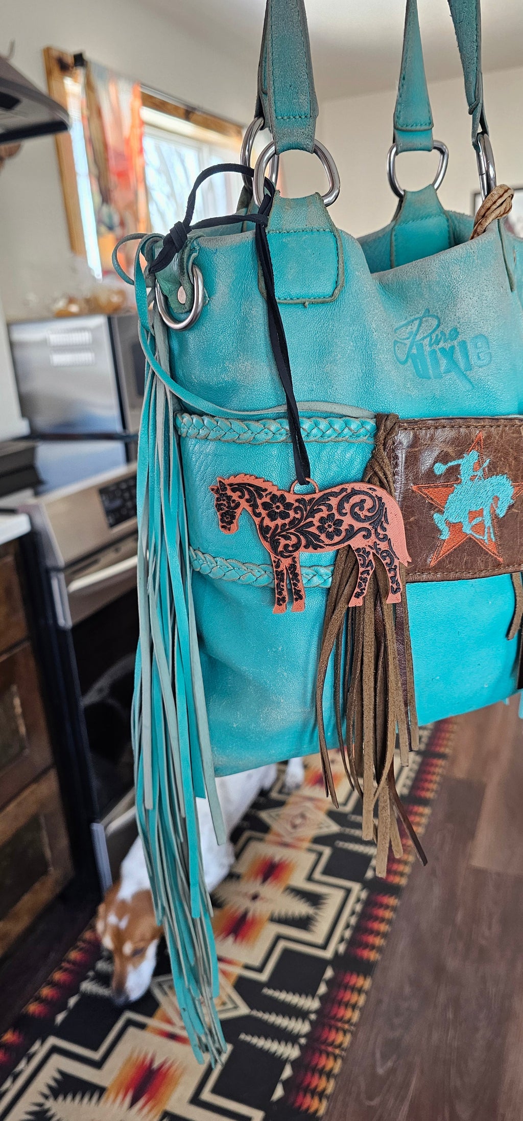 Baha Ranch 3D Print Floral Tooled Horse Charm or Keychain Made in America Baha Ranch Western Wear