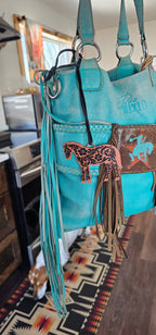 Baha Ranch 3D Print Floral Tooled Horse Charm or Keychain Made in America Baha Ranch Western Wear