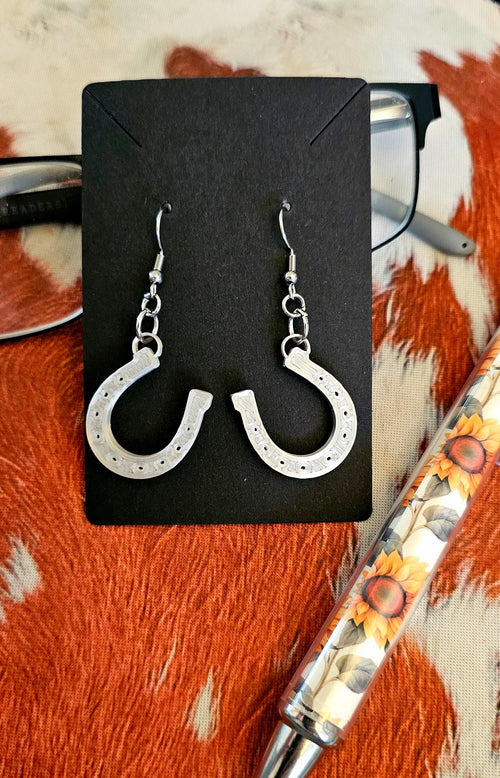 3D Print Western Silver Horseshoe Earrings Made in America Baha Ranch Western Wear