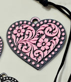 3d Printed Tooled Cowboy Cowgirl Heart  Keychain or Purse Charm Baha Ranch Western Wear