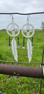 3D print Lightweight New Mexico Zia Feather Dream Catcher Earrings Made in America Baha Ranch Western Wear