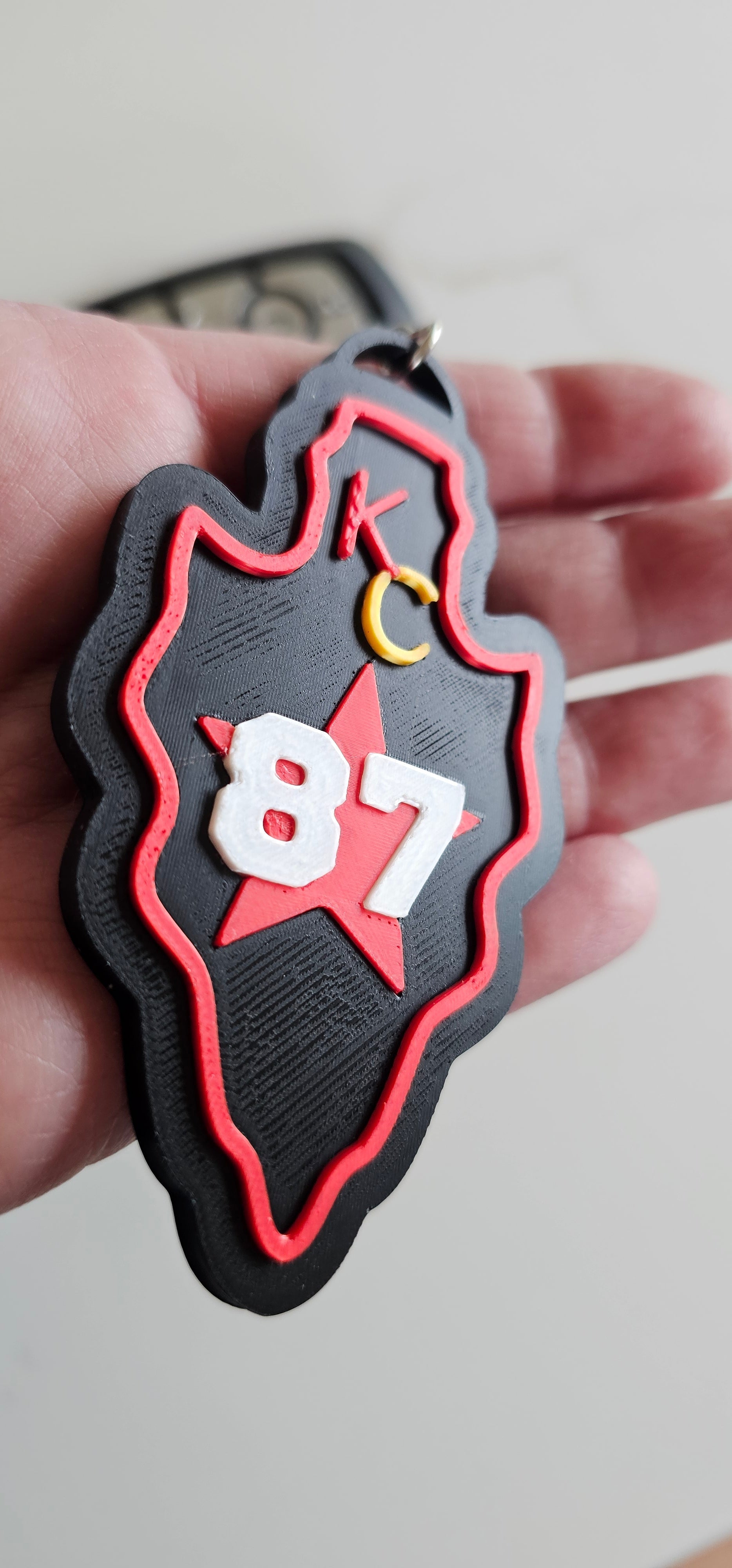 3D Print Chiefs Arrowhead Kc 15 Mahomes Kansas City 87 Kelce Football Keychain Made in America Baha Ranch Western Wear