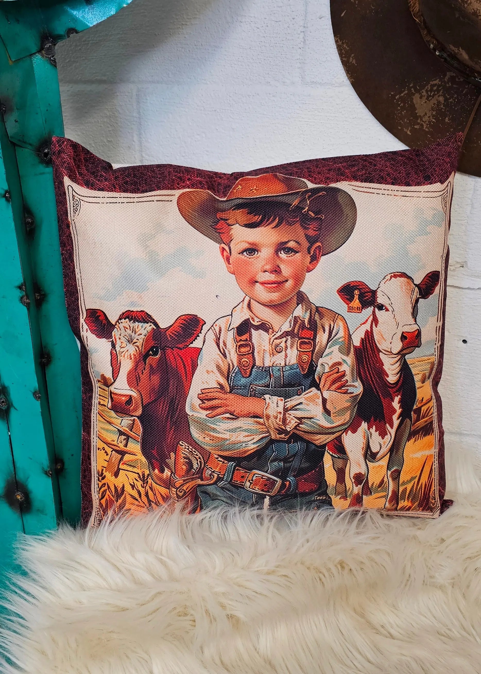 Vintage Cowboy Pillow Case Made in America Baha Ranch Western Wear