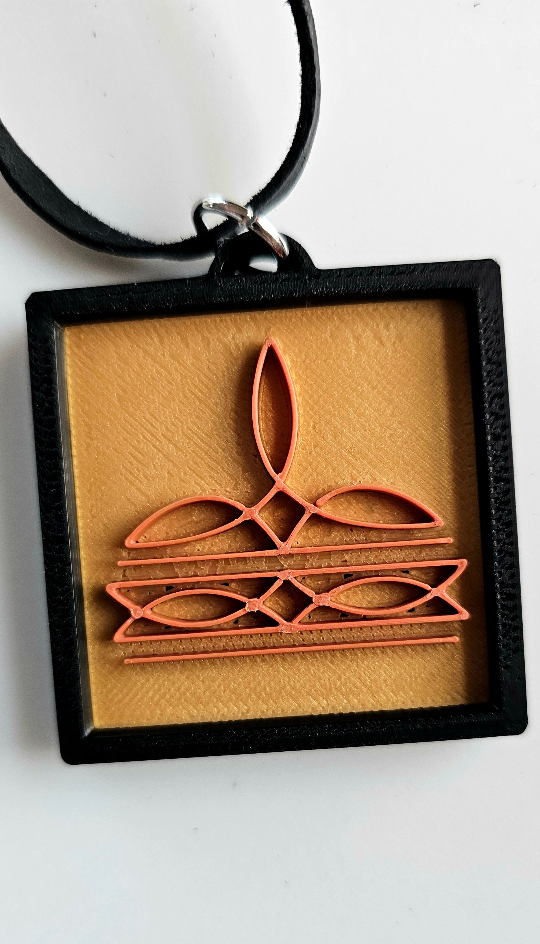 3D Print Picture Necklace on Deerskin Leather Western Bootstitch Made in America Baha Ranch Western Wear