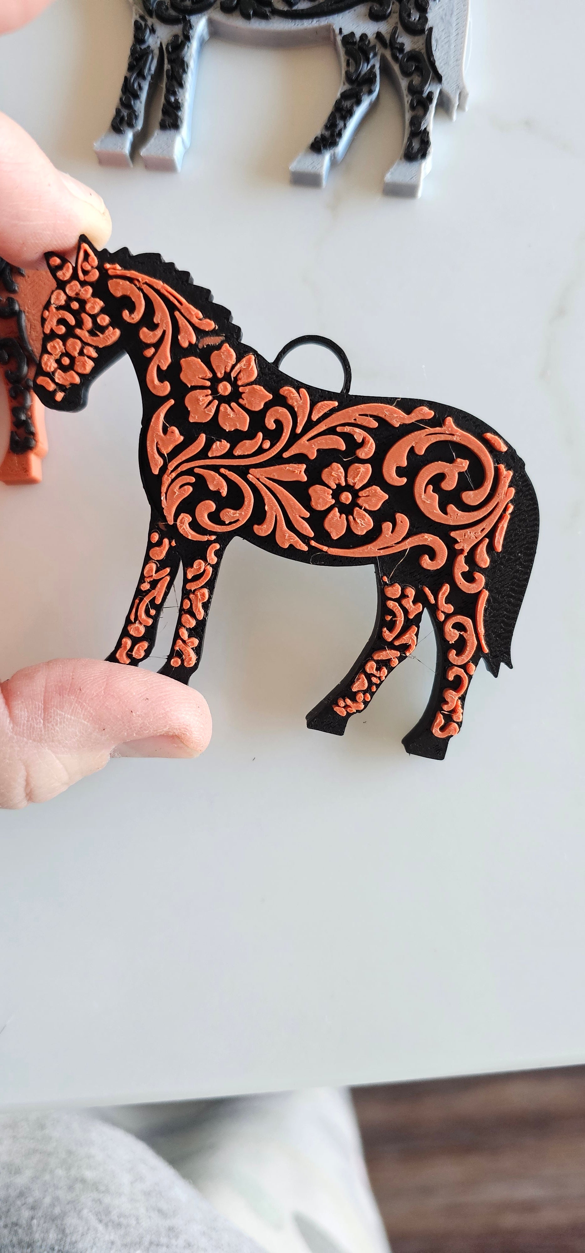 Baha Ranch 3D Print Floral Tooled Horse Charm or Keychain Made in America Baha Ranch Western Wear