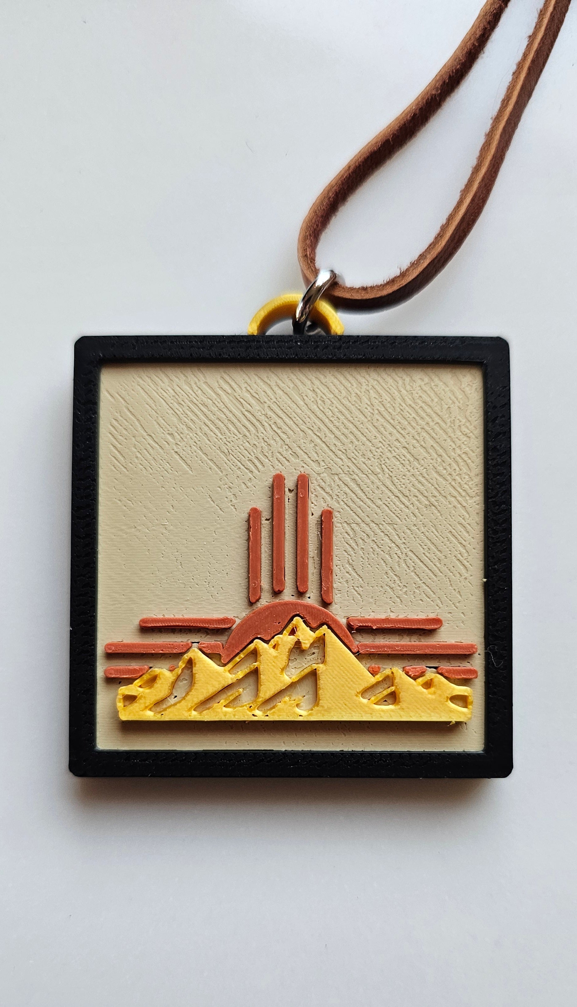 3D Print Picture Necklace on Deerskin Leather Western Bull Skull Desert Cactus Made in America Baha Ranch Western Wear