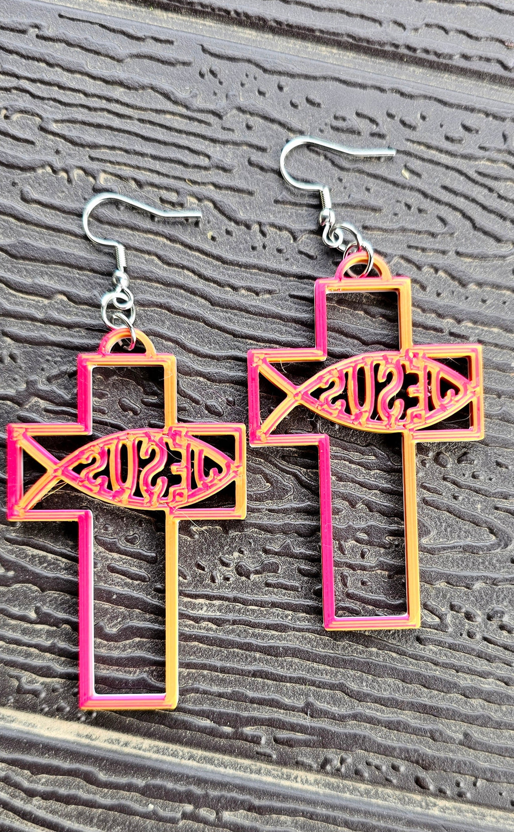 3D Print Christian Cross Faith Earrings Made in America Baha Ranch Western Wear