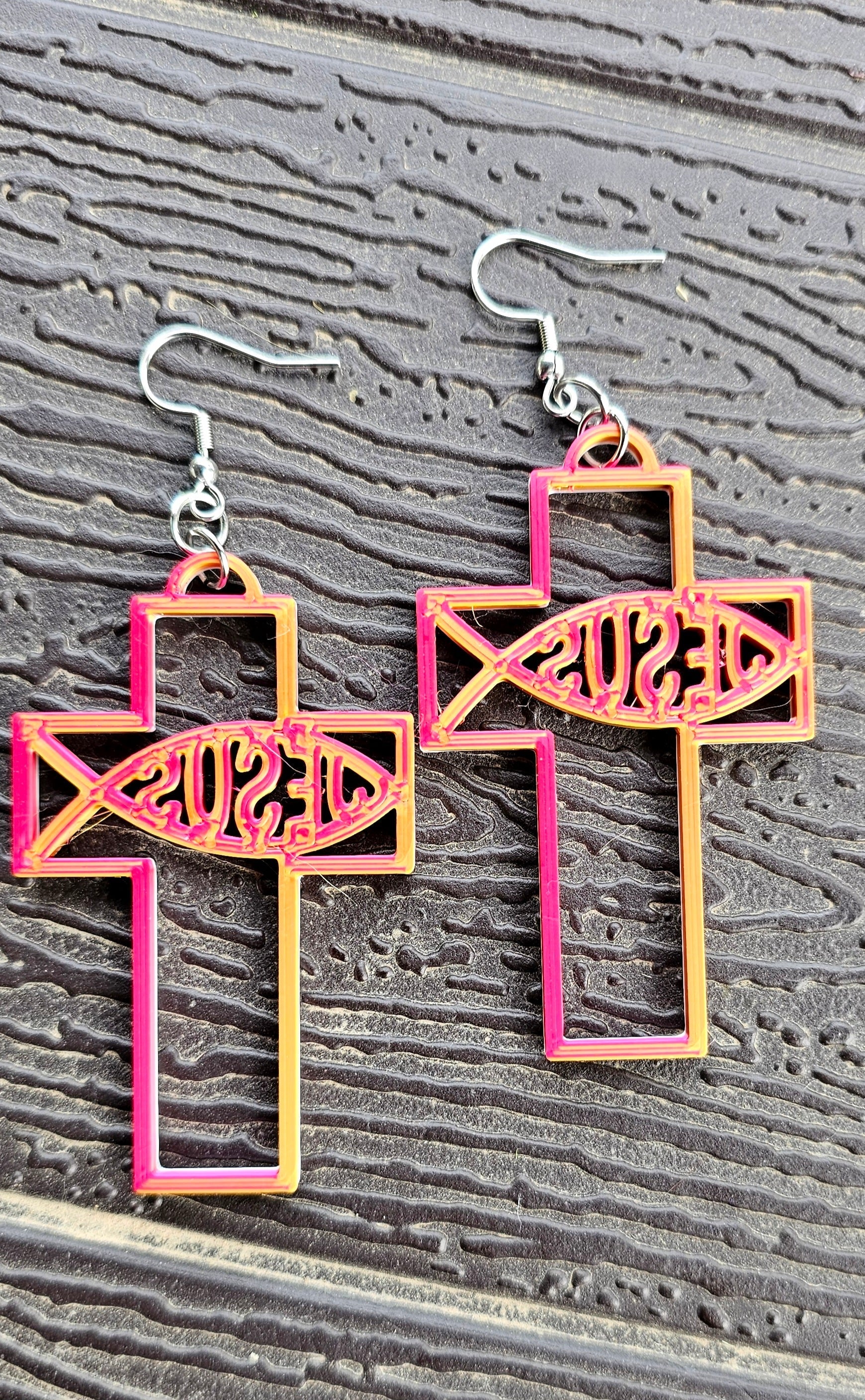 3D Print Christian Cross Faith Earrings Made in America Baha Ranch Western Wear