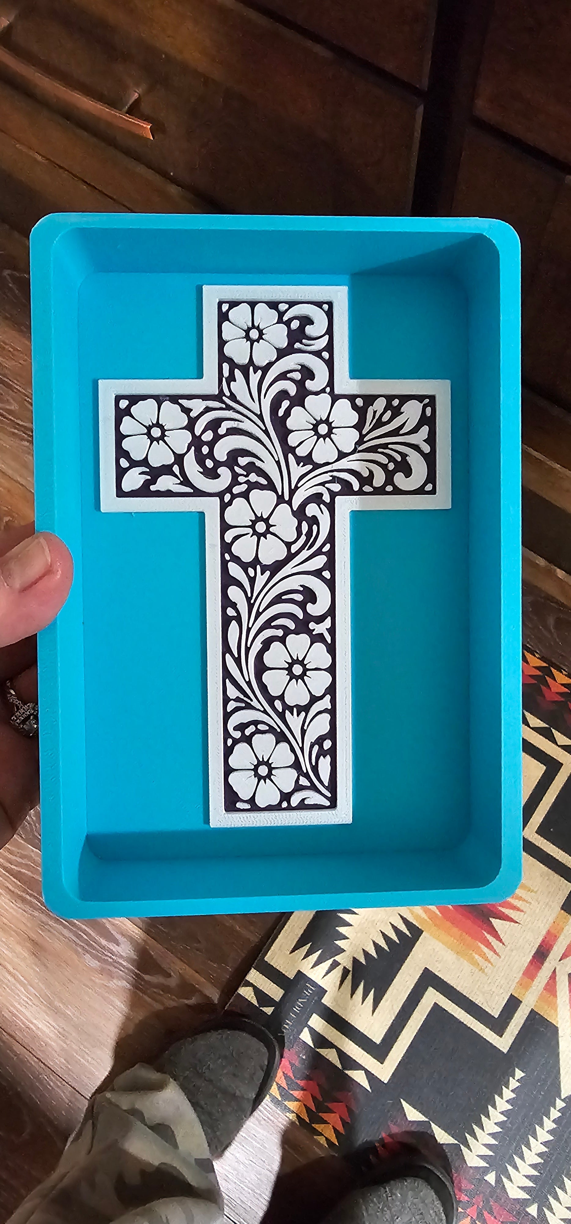 Baha Ranch Faith Cross Tooled 3D Accessory Tray Made in America Baha Ranch Western Wear