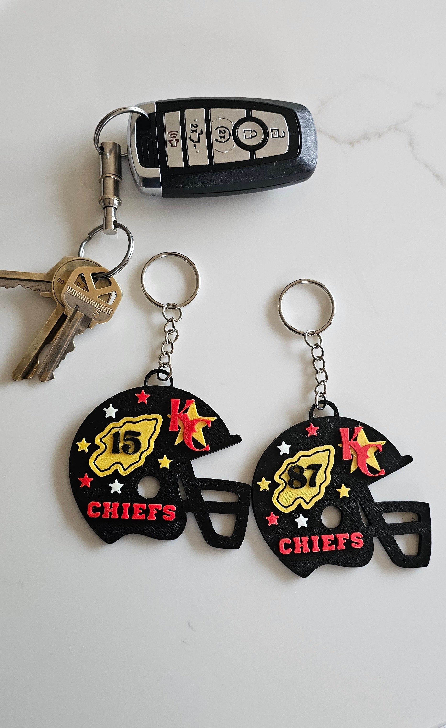 3D Print Chiefs Helmet Arrowhead Kc 15 Mahomes Kansas City 87 Kelce Football Keychain Made in America Baha Ranch Western Wear