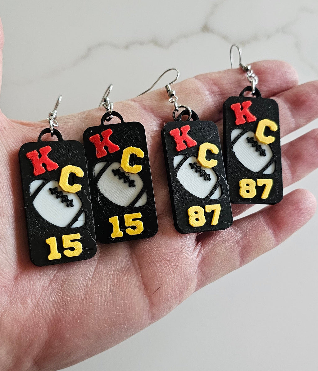 3D Print KC Chiefs Player Number Football Earrings choice of number Baha Ranch Western Wear