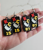 3D Print KC Chiefs Player Number Football Earrings choice of number Baha Ranch Western Wear