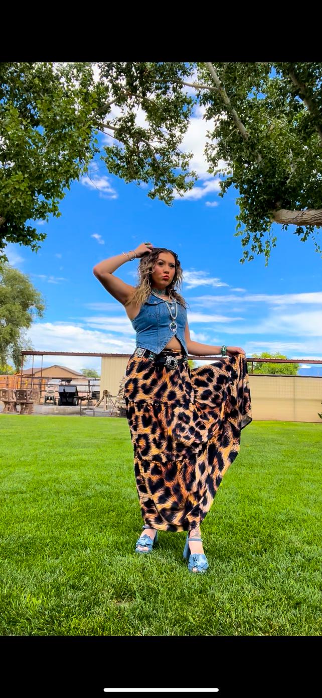 Baha Ranch Retro Pop Western Leopard Print Maxi Prairie Skirt Baha Ranch Western Wear
