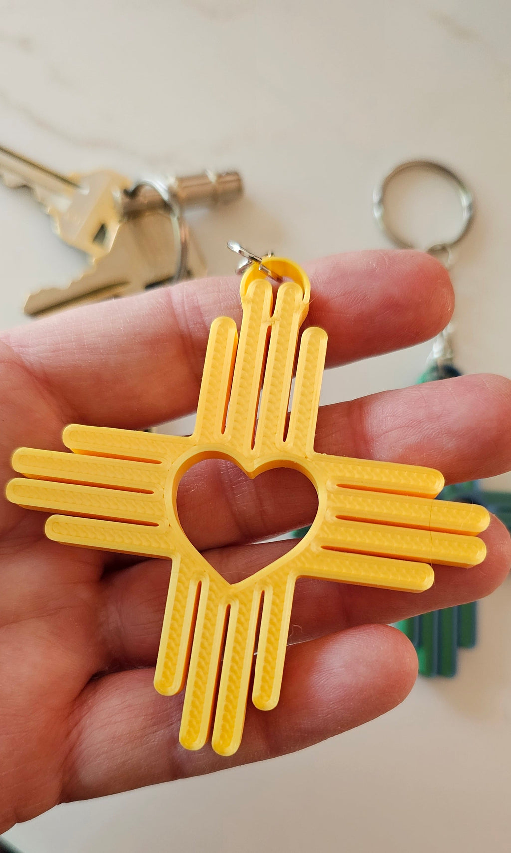 3D Print New Mexico Zia Heart Keychain Made in America Baha Ranch Western Wear