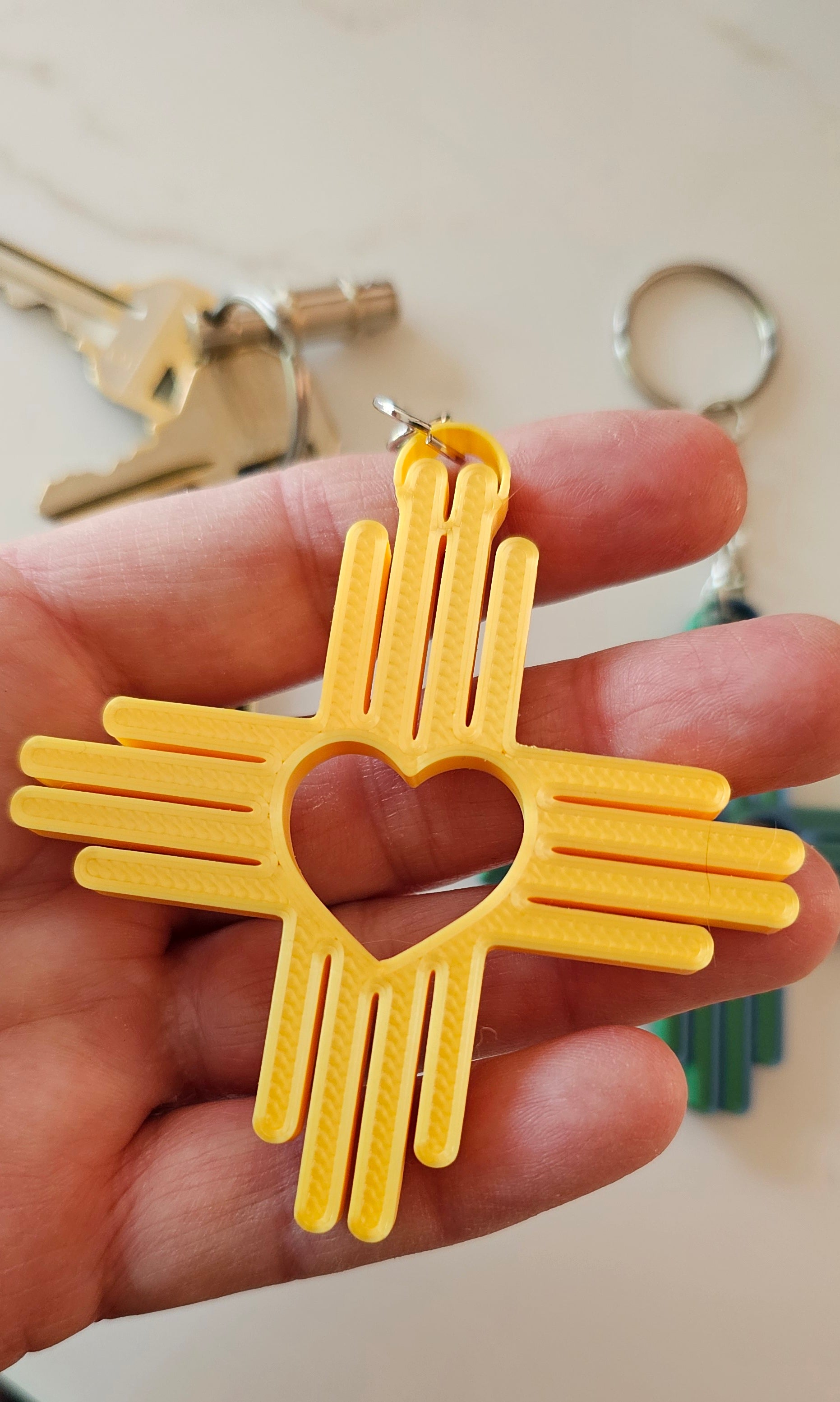 3D Print New Mexico Zia Heart Keychain Made in America Baha Ranch Western Wear