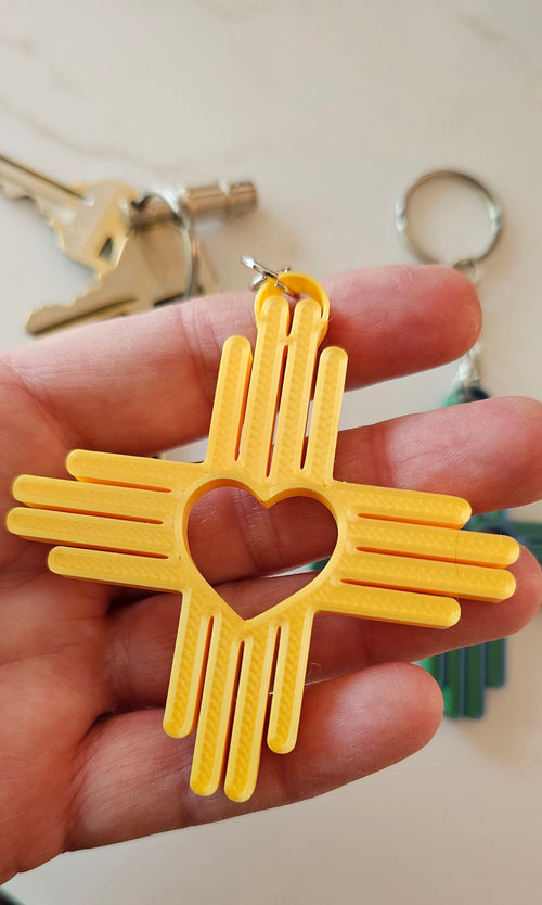 3D Print New Mexico Zia Heart Keychain Made in America Baha Ranch Western Wear