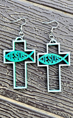 3D Print Christian Cross Faith Earrings Made in America Baha Ranch Western Wear