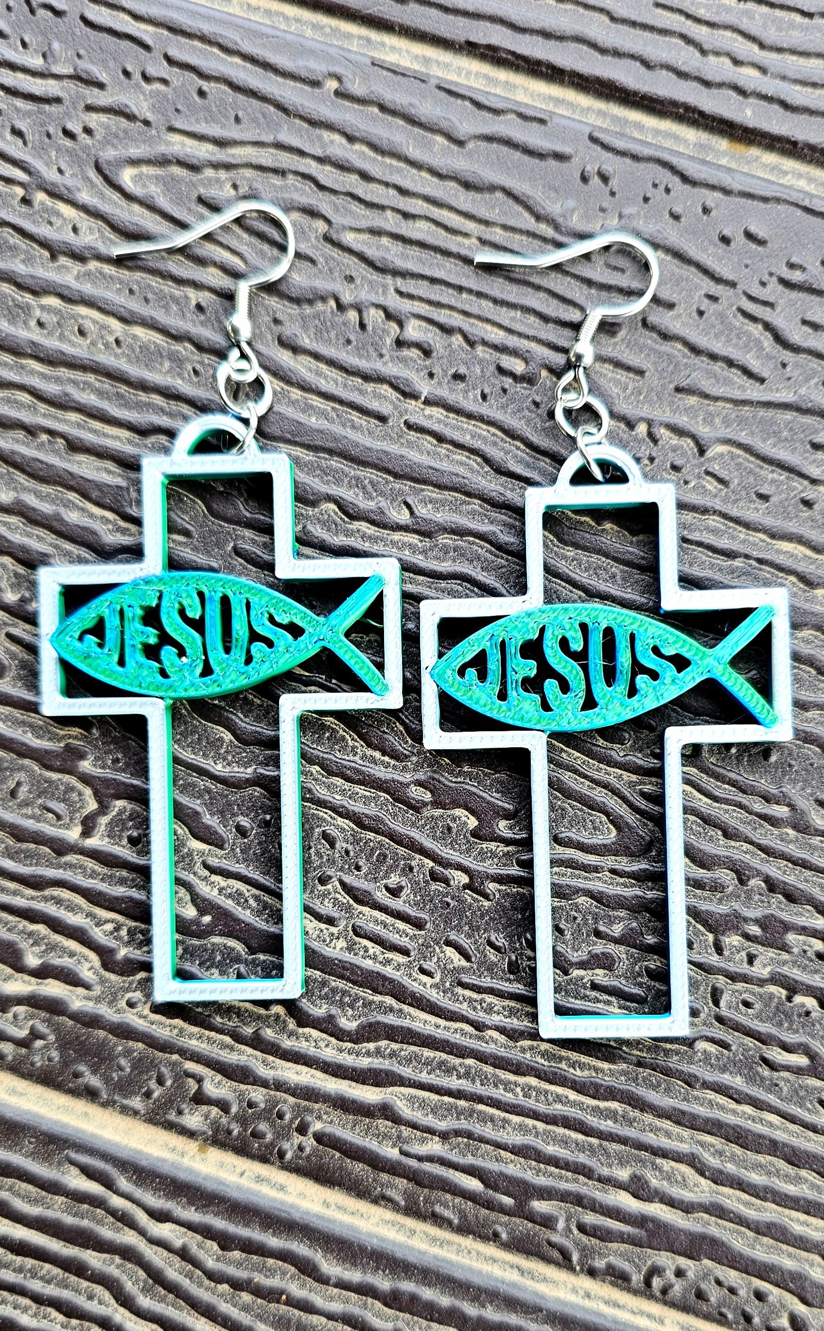 3D Print Christian Cross Faith Earrings Made in America Baha Ranch Western Wear