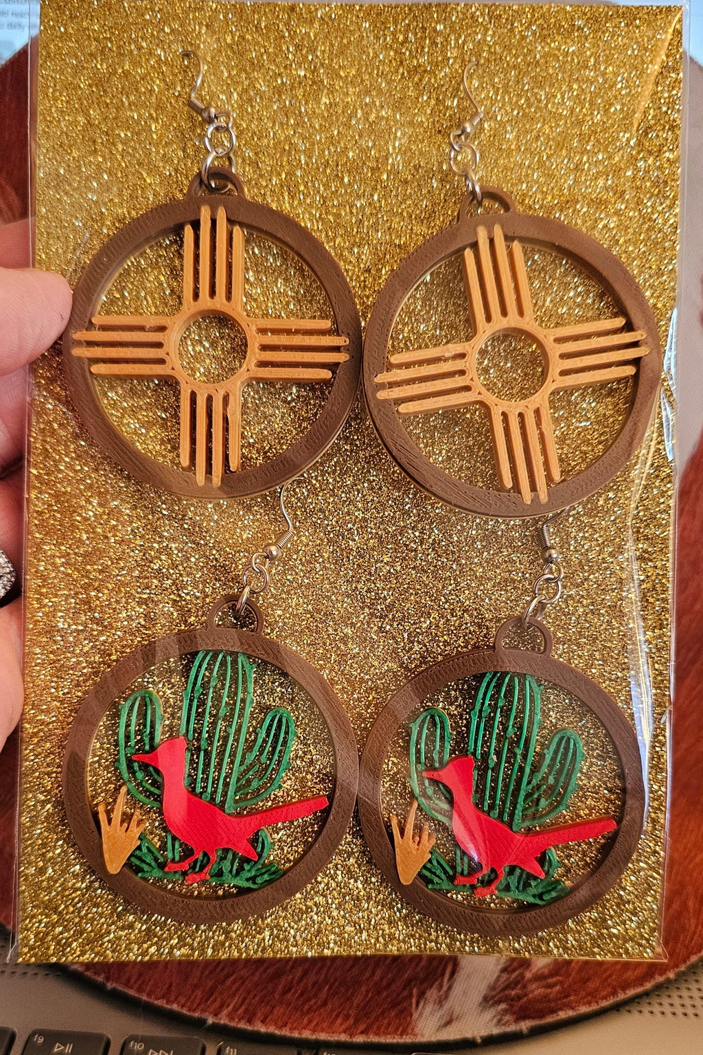 3D Print Zia New Mexico Cactus Earrings Made in America Baha Ranch Western Wear