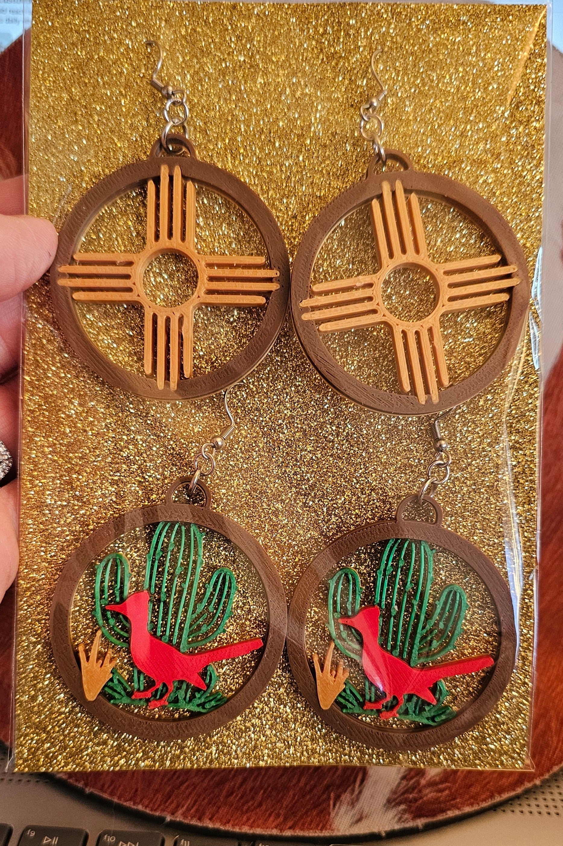 3D Print Zia New Mexico Cactus Earrings Made in America Baha Ranch Western Wear