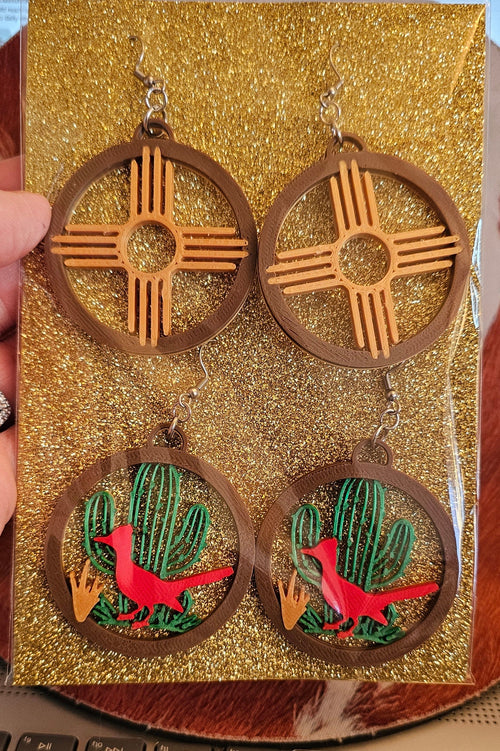 3D Print Zia New Mexico Cactus Earrings Made in America Baha Ranch Western Wear