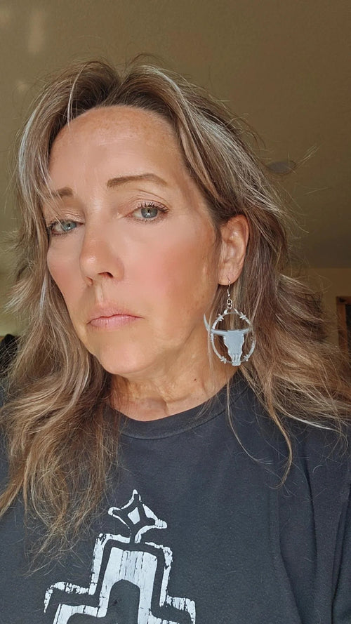 3D Print Longhorn Texas Ranch Western Barbwire Lightweight Earrings Made in America Baha Ranch Western Wear