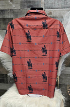 Baha Ranch Brown Saddle Up Western Hawaiian Shirt Made in America Baha Ranch Western Wear