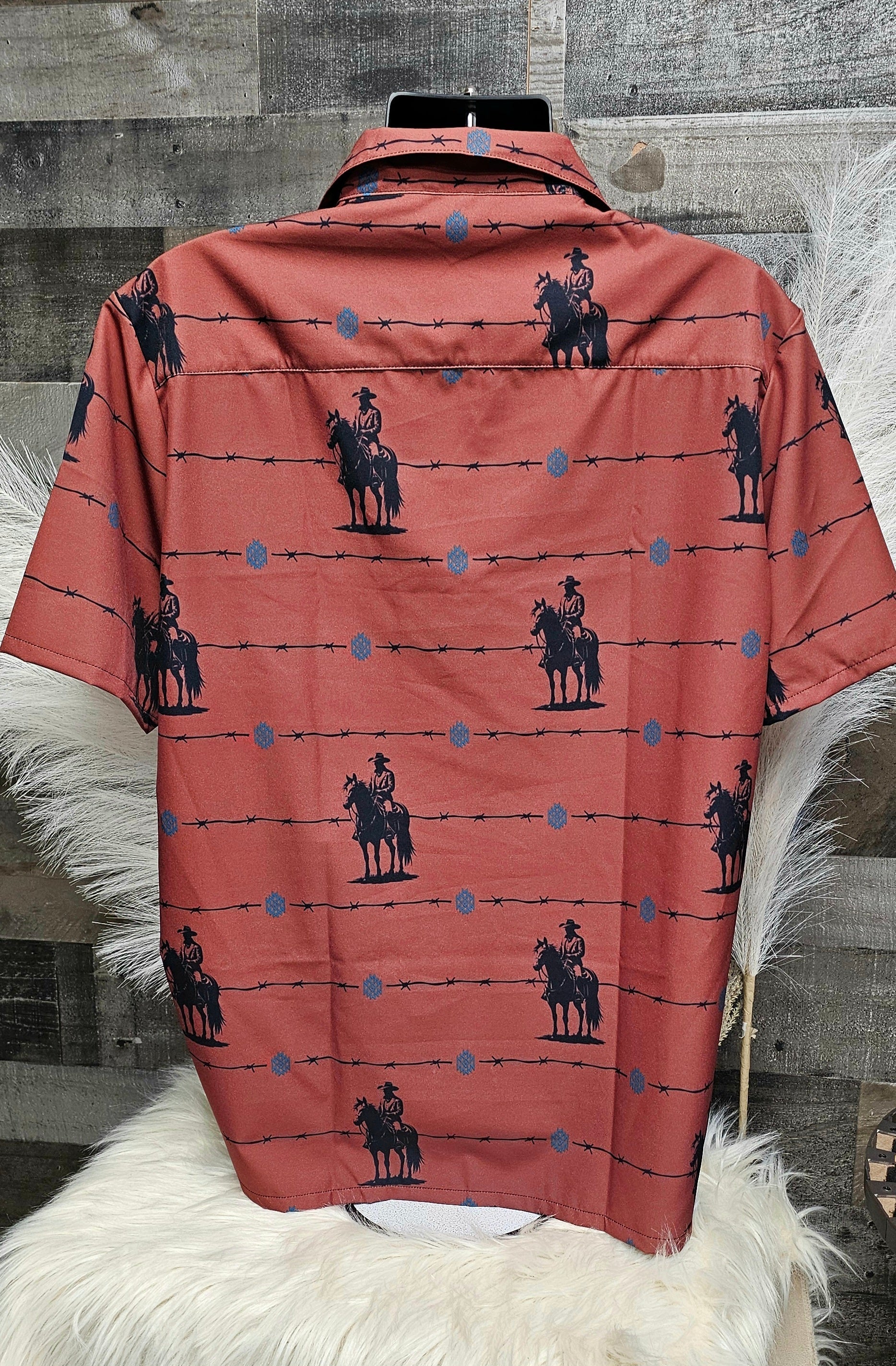 Baha Ranch Brown Saddle Up Western Hawaiian Shirt Made in America Baha Ranch Western Wear