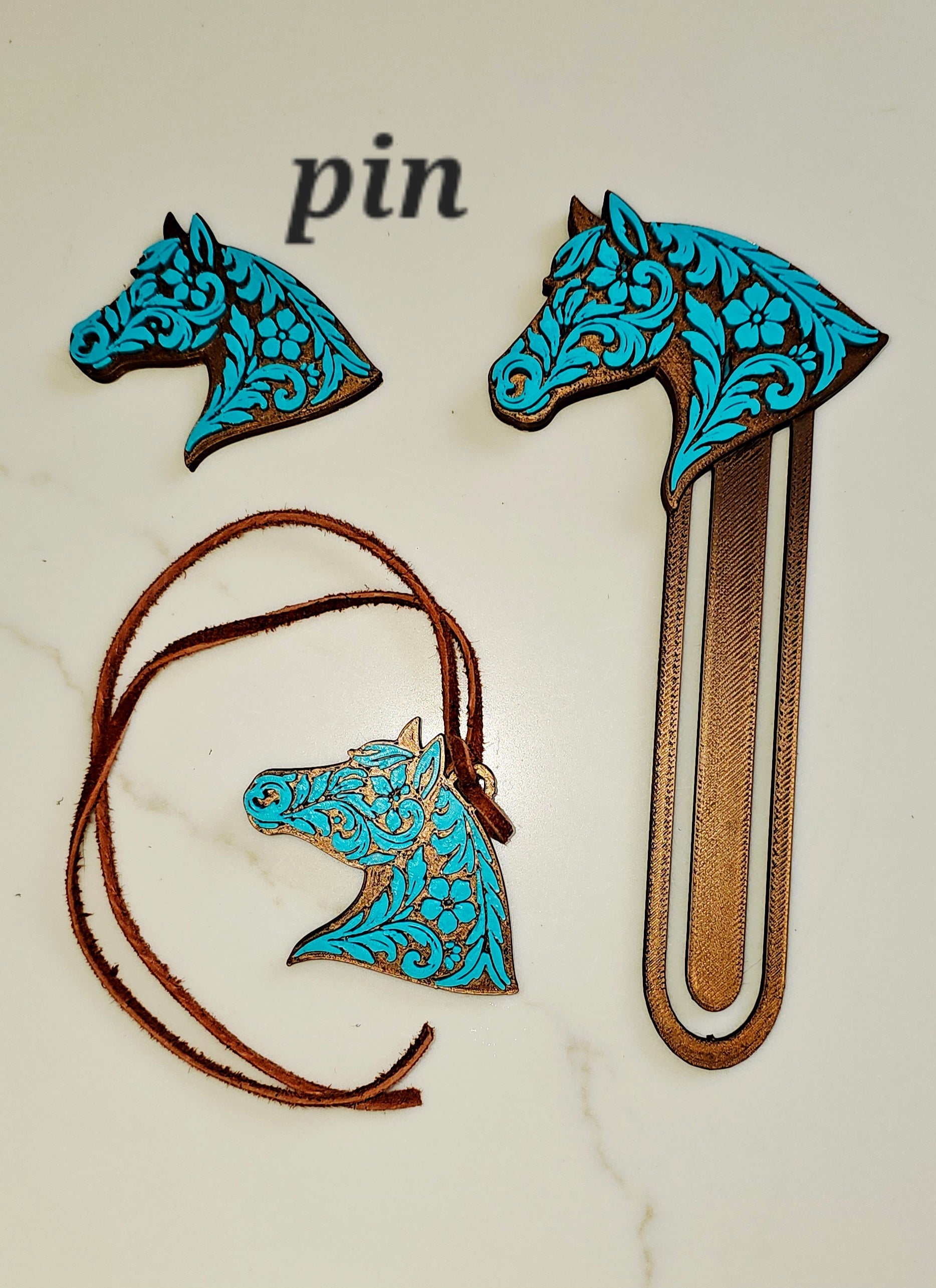 Baha Ranch Year of the Horse Tooled 3d Print Bookmark Keychain Hatpin Magnet Purse Charm Made in America Baha Ranch Western Wear