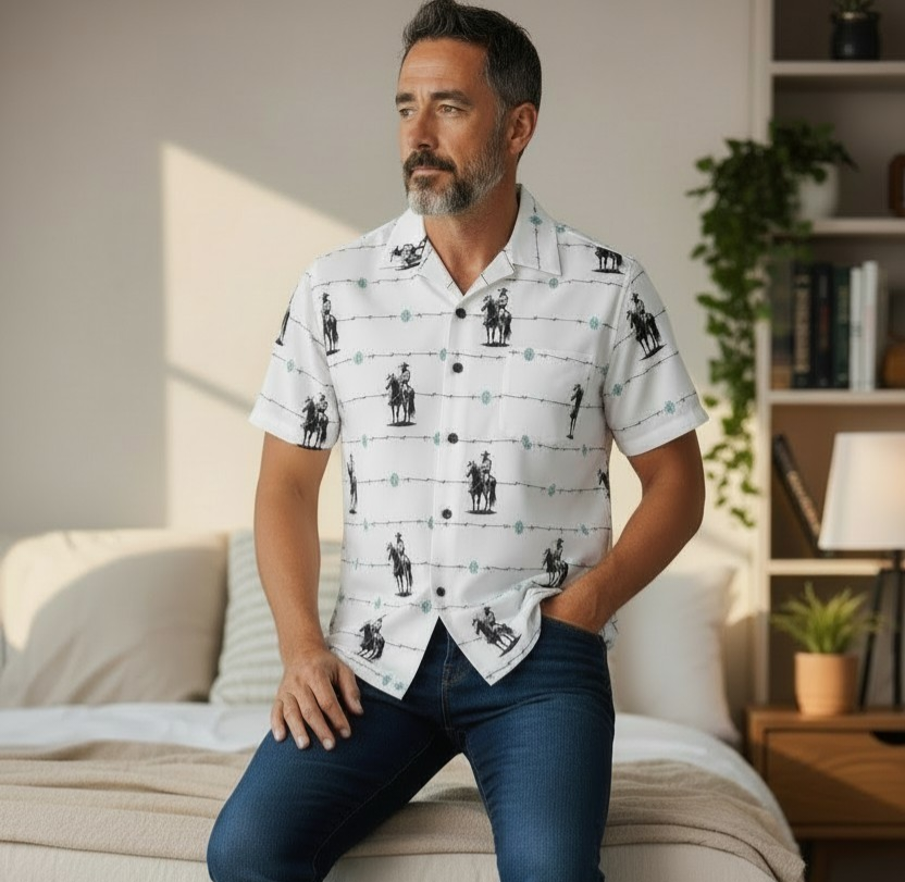 Baha Ranch Saddle Up Western Hawaiian Shirt Made in America Baha Ranch Western Wear