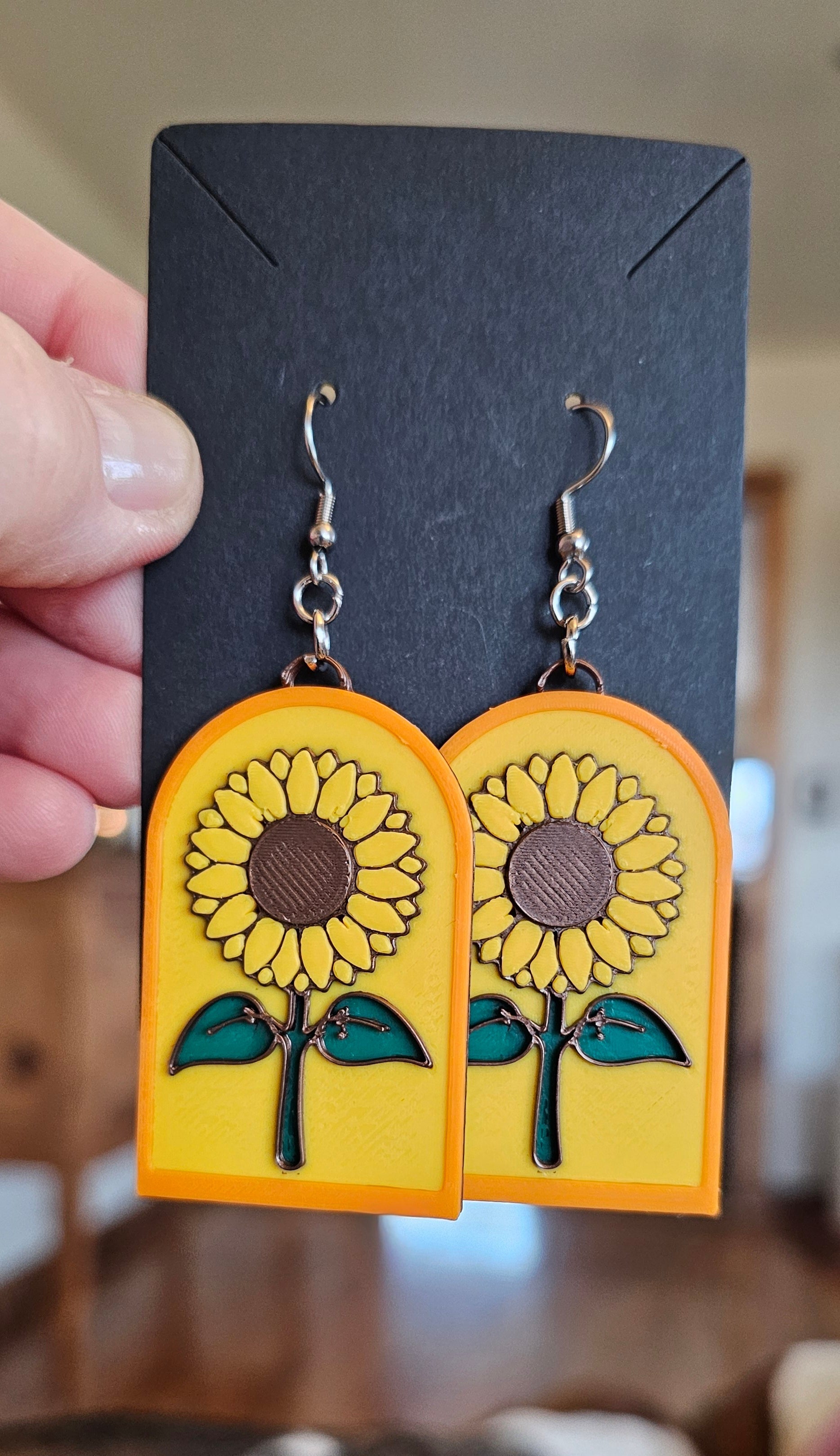 3D Print That70's Show Sunflower Boho Hippie Earrings Made in America Baha Ranch Western Wear