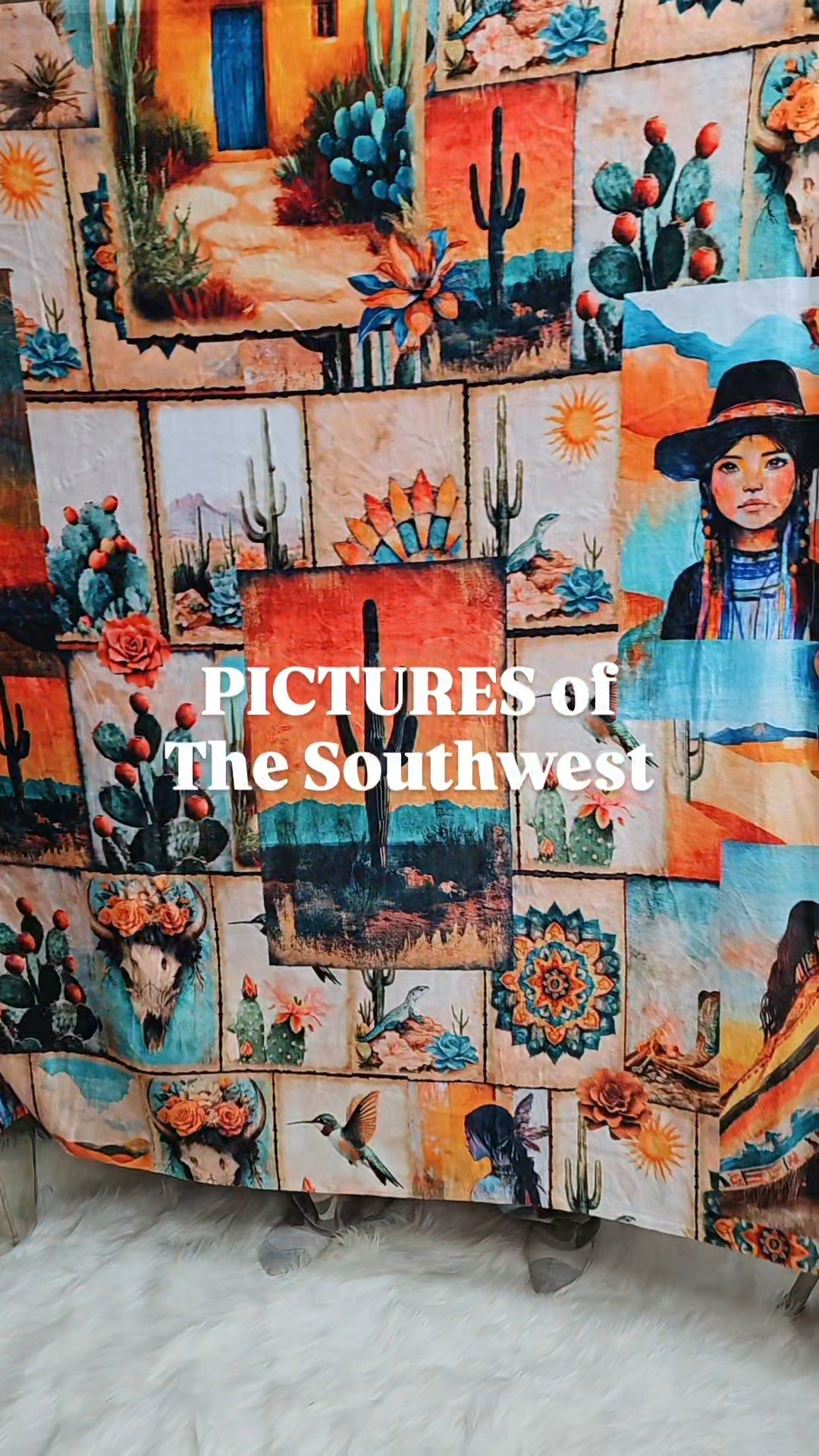 Baha Ranch Colores De Mexico Pictures of the Southwest 60" x 80" Throw Blanket Made In America Baha Ranch Western Wear