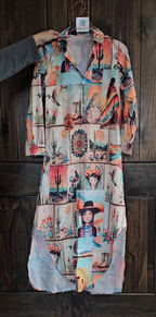 Colores de Mexico Pictures of the Southwest Button-Up Long Sleeve Shirt Dress Duster Baha Ranch Western Wear