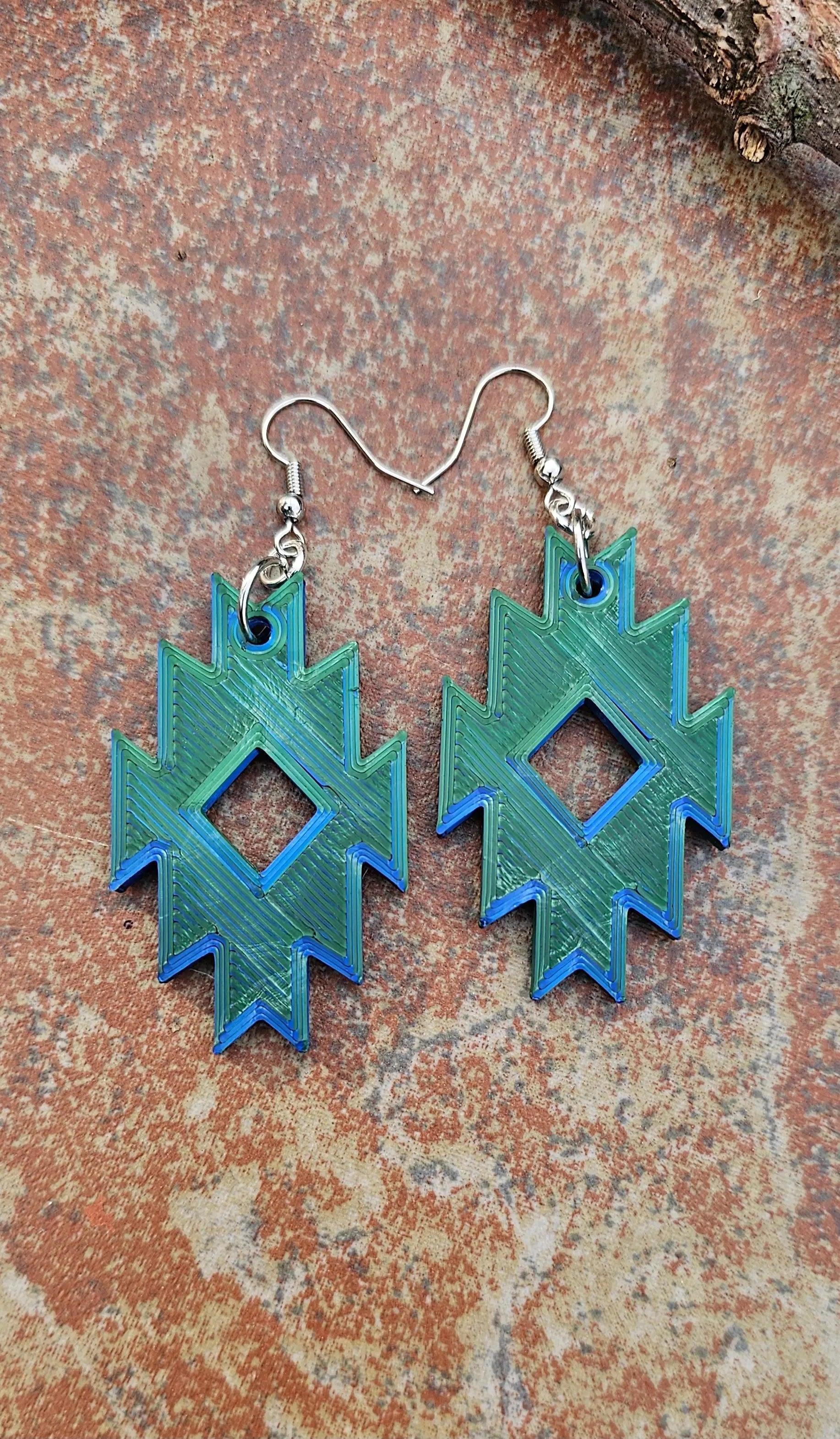 3D Print Southwestern Aztec Boho Earrings Choice of Colors Made in America Baha Ranch Western Wear