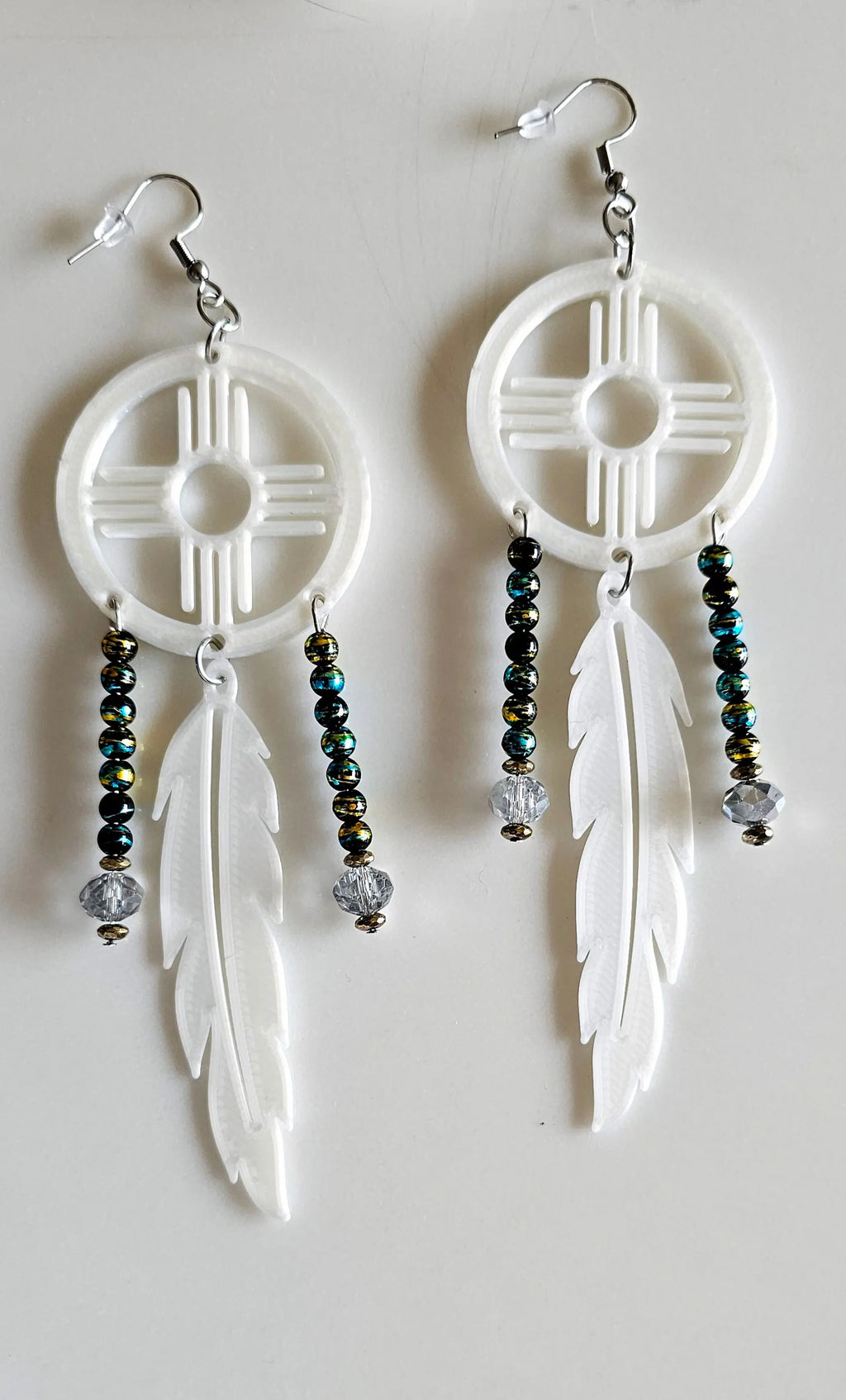 3D print Lightweight New Mexico Zia Feather Dream Catcher Earrings Made in America Baha Ranch Western Wear