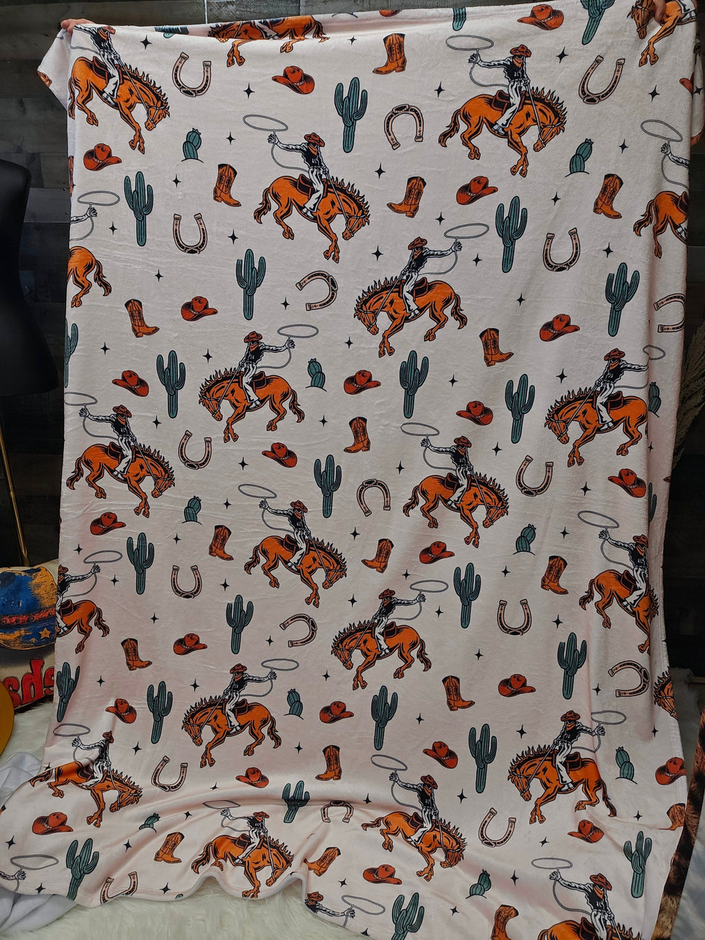 Rodeo Cowboy Throw Blanket Ultra-Soft Micro Fleece Blanket 60" x 80" Made in America Baha Ranch Western Wear